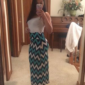 Rue 21 Teal Patterned Maxi Skirt